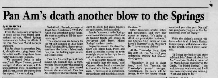 The Miami Herald 1991: Pan Am s death another blow to the Springs