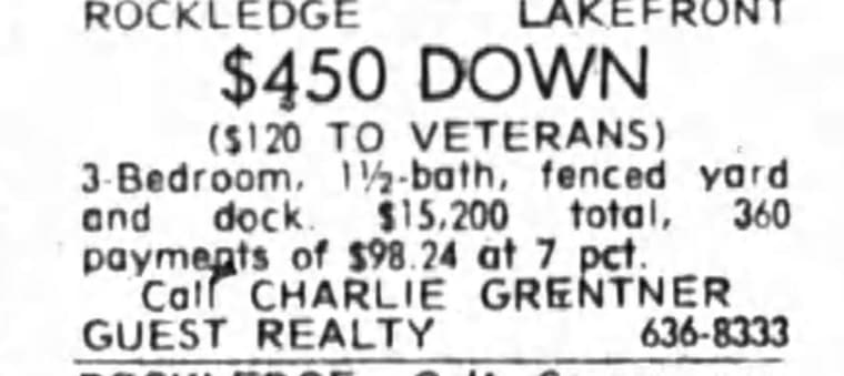 Florida Today 1971: Rockledge Lakefront — $450 Down