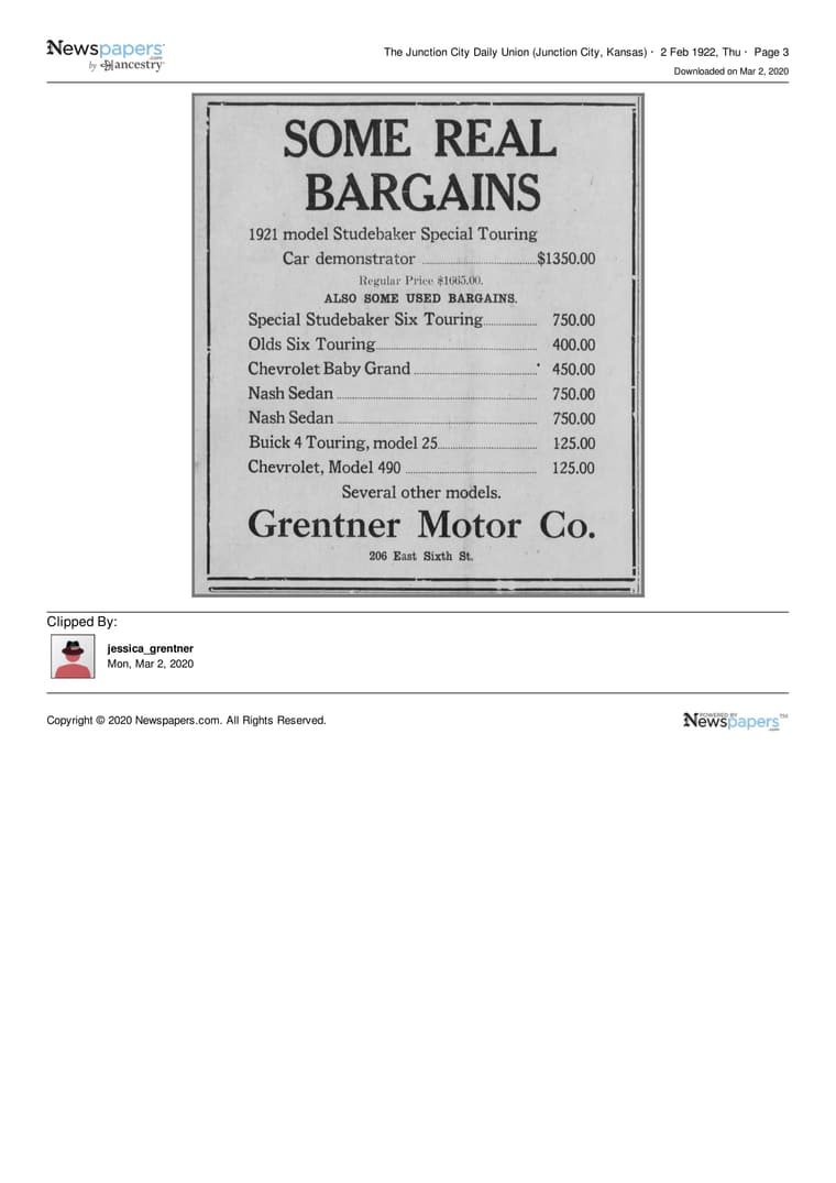 The Junction City Daily Union 1922: Some Real Bargains