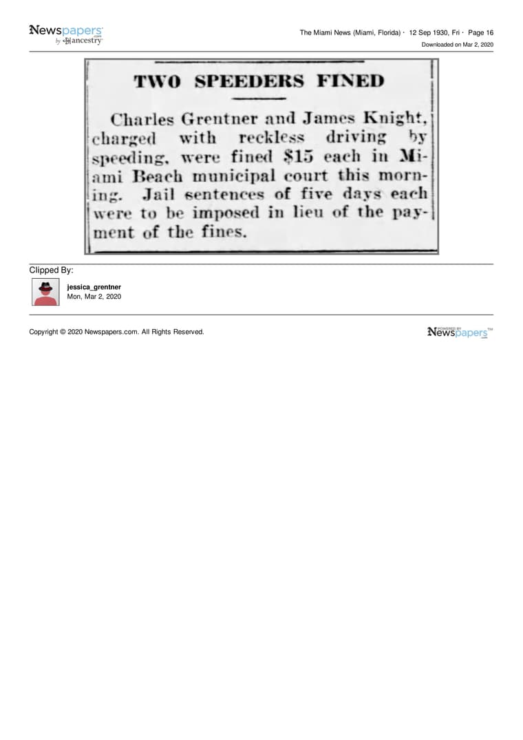 The Miami News 1930: Two Speeders Fined