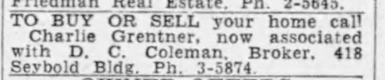 The Miami Herald 1946: To buy or sell your home call Charlie Grentner