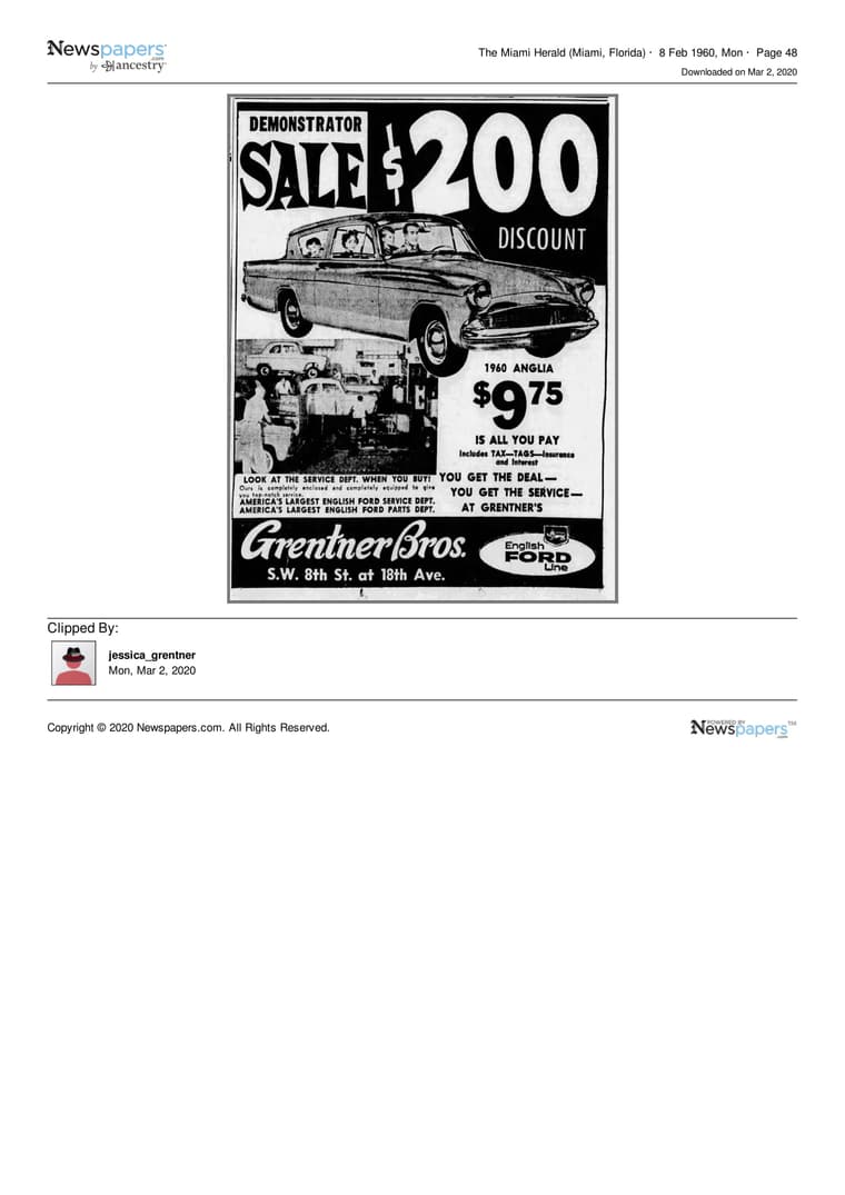 The Miami Herald 1960: Demonstrator Sale — $200 Discount