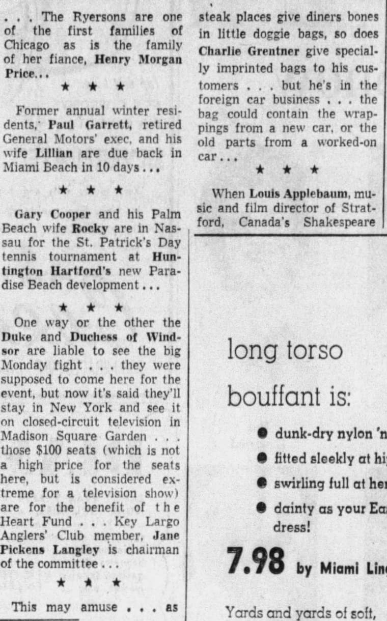 The Miami Herald 1961: Specially imprinted bags for his customers