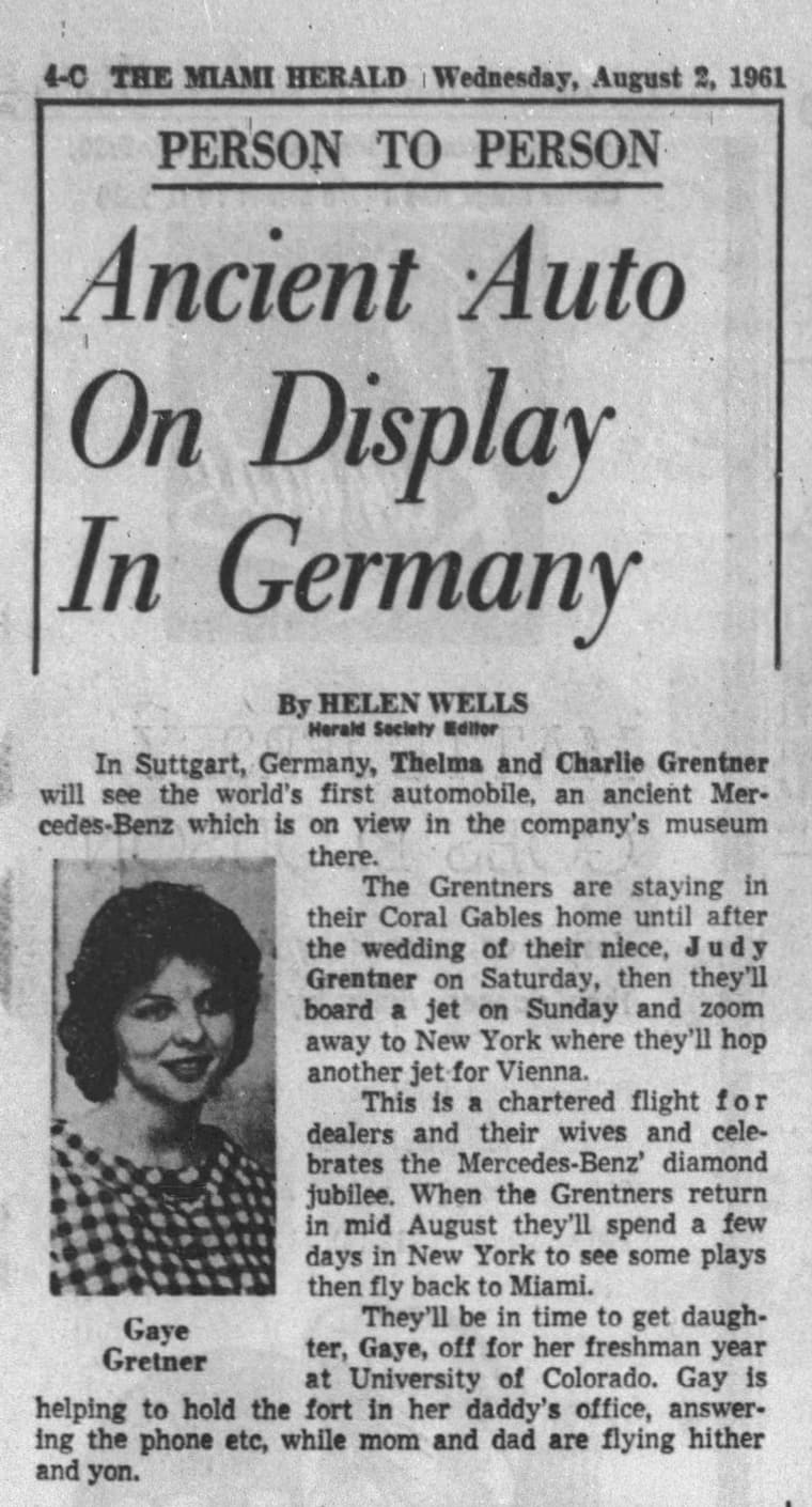 The Miami Herald 1961: Ancient Auto On Display In Germany