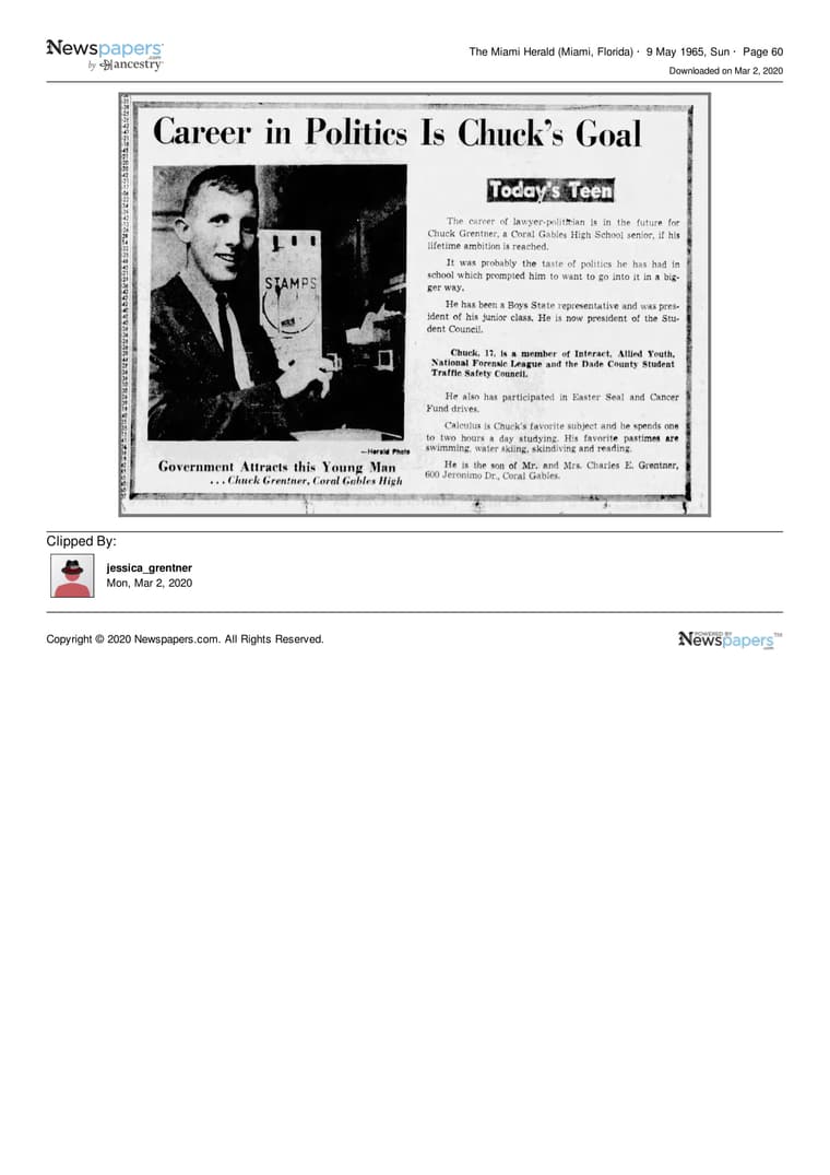 The Miami Herald 1965: Career in Politics Is Chuck s Goal