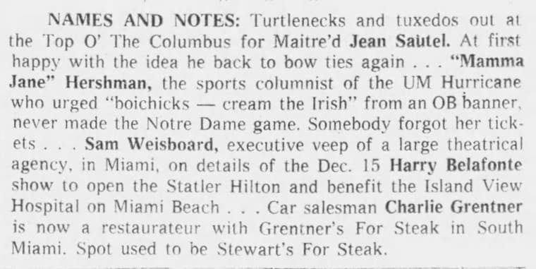 The Miami Herald 1967: Names and Notes