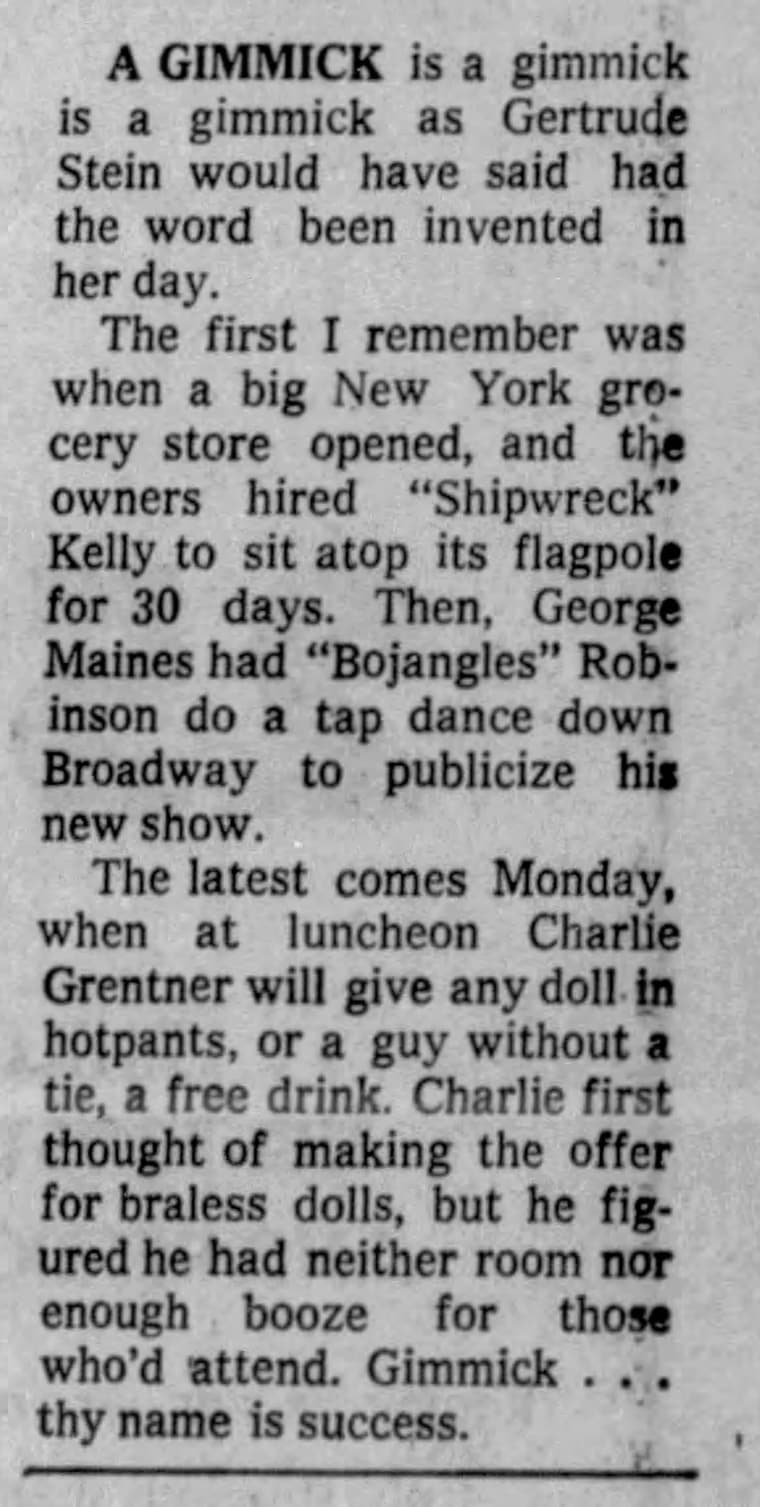 The Miami Herald 1971: A gimmick is a gimmick is a gimmick