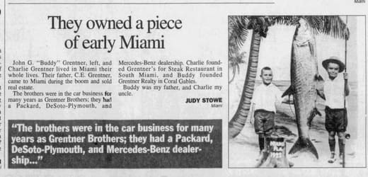 1996 Miami Herald feature 'They owned a piece of early Miami' about the Grentner family.