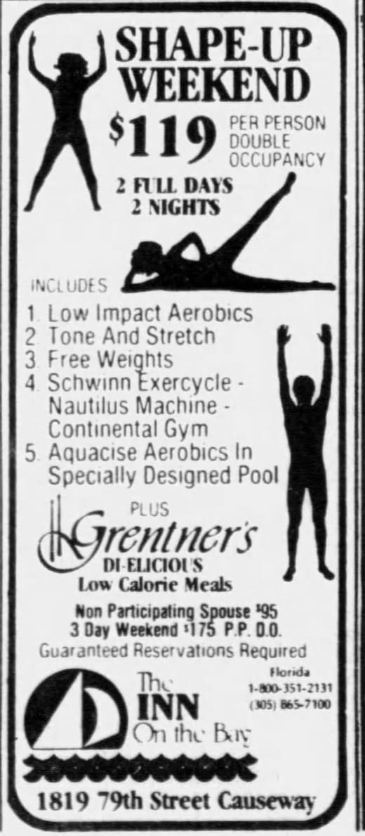 1987 Miami News advertisement for a Shape-Up Weekend package at The Inn On the Bay.