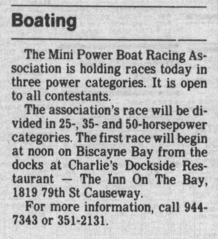 Fort Lauderdale News 1986: Boating