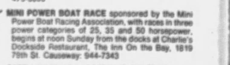 The Miami News 1986: Mini Power Boat Race