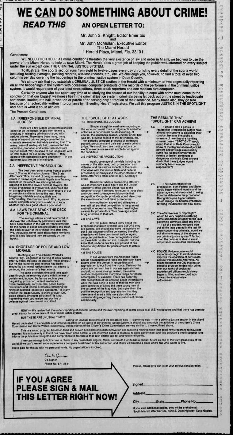 The Miami Herald 1981: We Can Do Something About Crime!