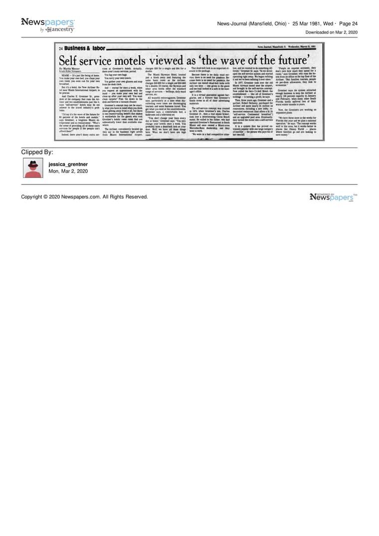 News-Journal (Knight-Ridder wire) 1981: Self service motels viewed as the wave of the future