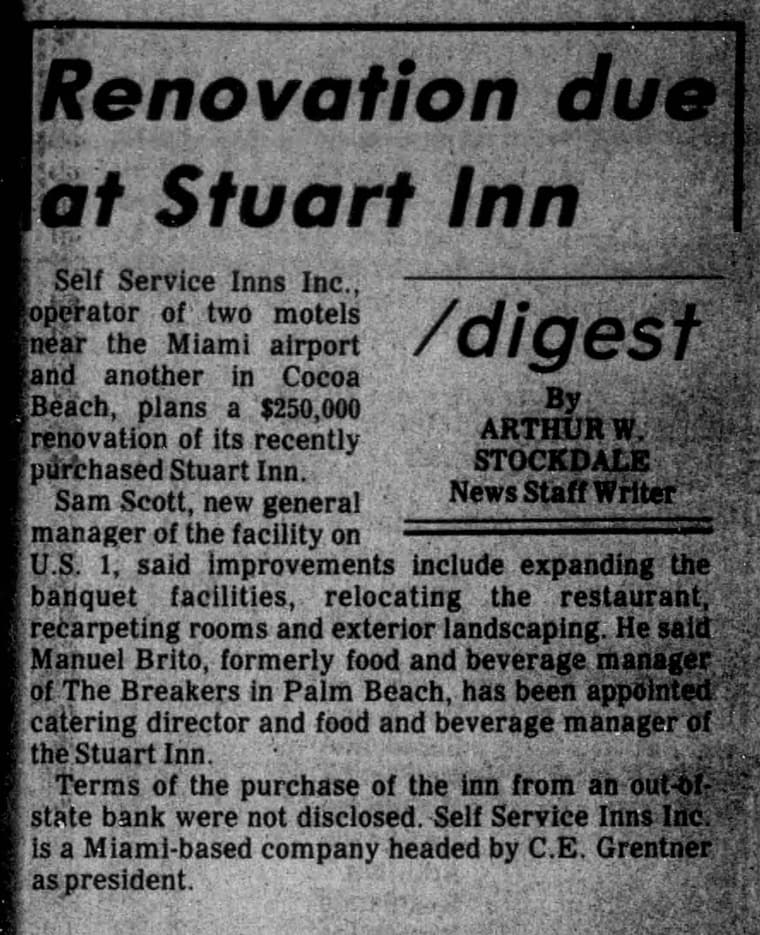 The Stuart News 1982: Renovation due at Stuart Inn