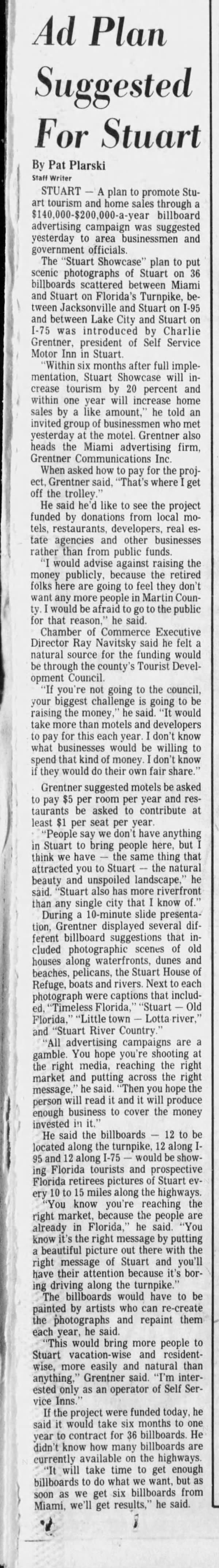 The Palm Beach Post 1983: Ad Plan Suggested For Stuart