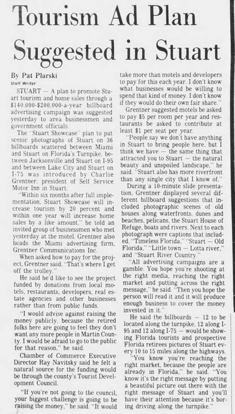 The Palm Beach Post 1983: Tourism Ad Plan Suggested in Stuart