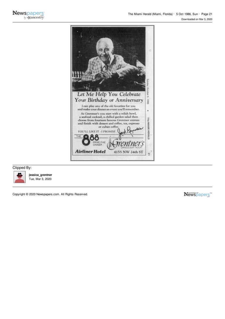 The Miami Herald 1986: Let Me Help You Celebrate Your Birthday or Anniversary