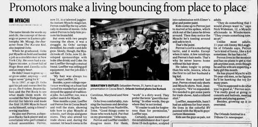 2004 Sun Sentinel feature on the Myachi hand sack toy and its full-time promoters.